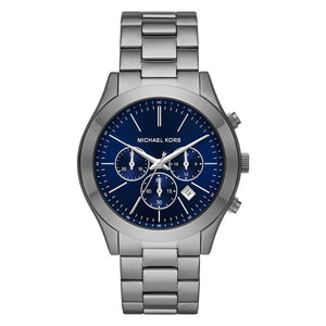 Buy Shop Michael Kors Slim Runway Chronograph Blue Dial Grey Steel Strap Watch For Men - MK8987 USA Online