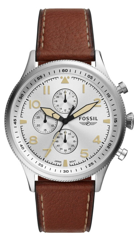Buy Shop Fossil Retro Pilot Chronograph Silver Dial Brown Leather Strap Watch for Men - FS5809 USA Online