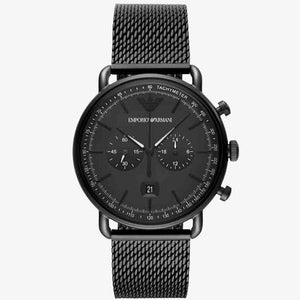 Buy Shop Emporio Armani Aviator Chronograph Black Dial Black Mesh Bracelet Watch For Men - AR11264 USA Online