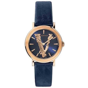 Buy Shop Versace Virtus Quartz Blue Dial Blue Leather Strap Watch for Women - VEHC00419 USA Online
