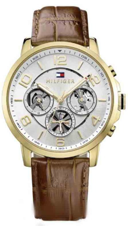 Buy Shop Tommy Hilfiger Keagan Quartz Silver Dial Brown Leather Strap Watch for Men - 1791291 USA Online