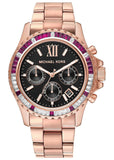 Michael Kors Everest Chronograph Black Dial Rose Gold Steel Strap Watch for Women - MK6972