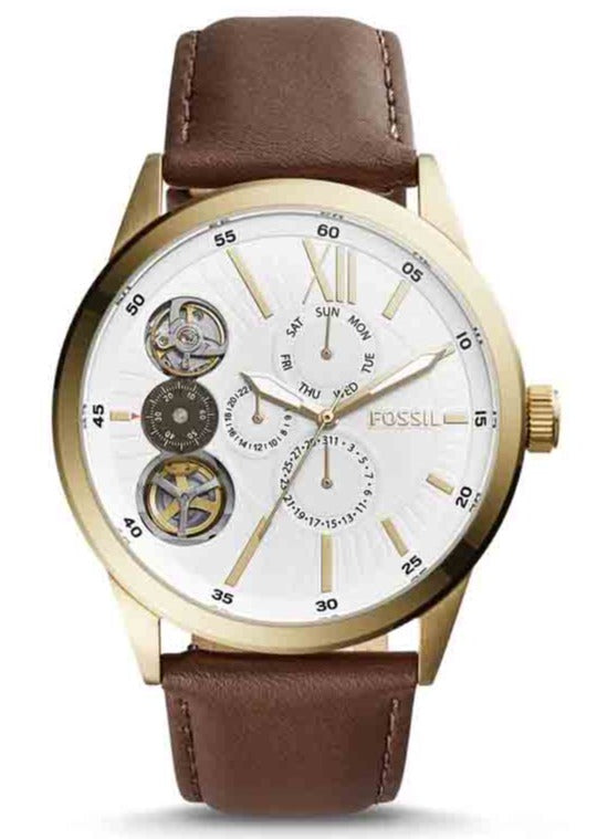 Buy Shop Fossil Flynn Twist Mechanical White Dial Brown Leather Strap Watch for Men - BQ2218 USA Online