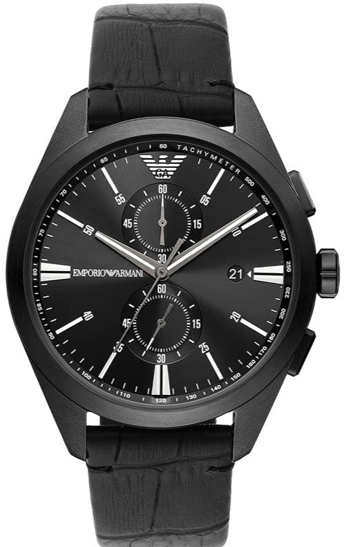 Buy Shop Emporio Armani Claudio Chronograph Black Dial Black Leather Strap Watch For Men - AR11483 USA Online