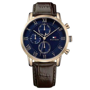 Buy Shop Tommy Hilfiger Kane Chronograph Blue Dial Brown Leather Strap Watch for Men - 1791399 USA Online