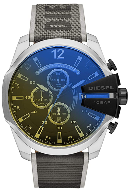 Buy Shop Diesel Mega Chief Chronograph Black Dial Grey Nylon Strap Watch For Men - DZ4523 USA Online