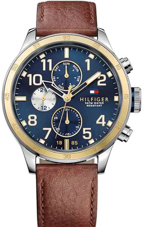 Buy Shop Tommy Hilfiger Sport Multifunction Blue Dial Brown Leather Strap Watch for Men - 1791137 USA Online