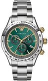 Versace Classic Chronograph Quartz Green Dial Silver Steel Strap Watch For Men - VEV700721