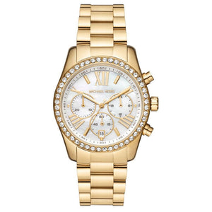 Buy Shop Michael Kors Lexington Mother of Pearl White Dial Gold Steel Strap Watch For Women - MK7241 USA Online