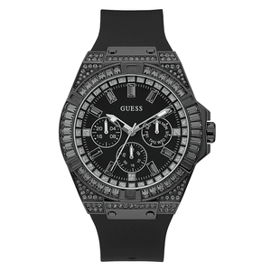Buy Shop Guess Zeus Multifunction Crystals Black Dial Black Silicone Strap Watch For Men - GW0208G5 USA Online