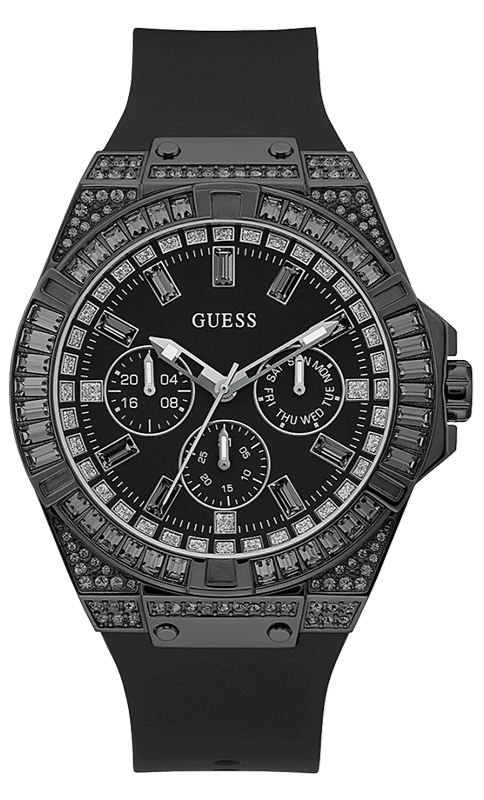Buy Shop Guess Zeus Multifunction Crystals Black Dial Black Silicone Strap Watch For Men - GW0208G5 USA Online