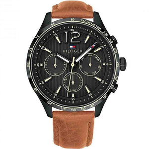 Buy Shop Tommy Hilfiger Gavin Chronograph Quartz Black Dial Brown Leather Strap Watch for Men - 1791470 USA Online