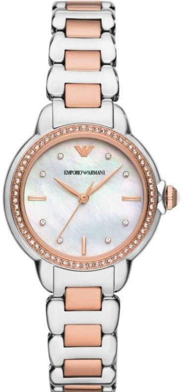 Buy Shop Emporio Armani Three Hand Quartz Mother of Pearl Dial Two Tone Steel Strap Watch For Women - AR11569 USA Online