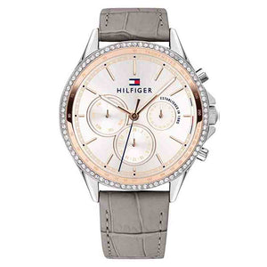 Buy Shop Tommy Hilfiger Ari Diamonds White Dial Grey Leather Strap Watch for Women - 1781980 USA Online