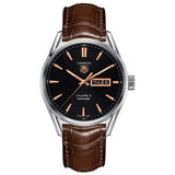 Tag Heuer Carrera Automatic Black Dial Brown Leather Strap Watch for Men - WAR201C.FC6291