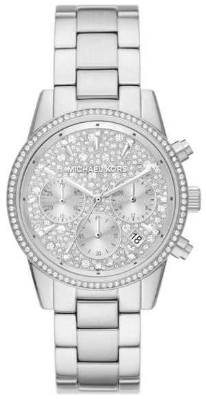 Buy Shop Michael Kors Ritz Chronograph Crystals Silver Dial Silver Steel Strap Watch For Women - MK7301 USA Online