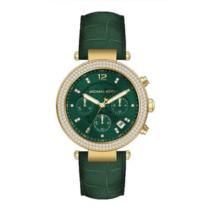 Buy Shop Michael Kors Parker Chronograph Green Dial Green Leather Strap Watch For Women - MK6985 USA Online