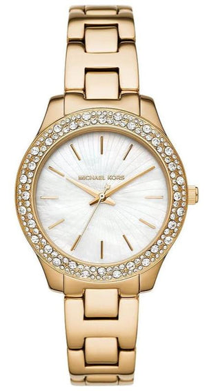Buy Shop Michael Kors Liliane Mother of Pearl White Dial Gold Steel Strap Watch For Women - MK4555 USA Online