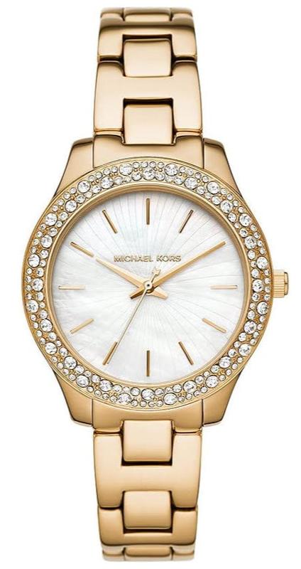 Buy Shop Michael Kors Liliane Mother of Pearl White Dial Gold Steel Strap Watch For Women - MK4555 USA Online
