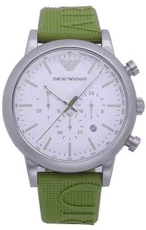 Buy Shop Emporio Armani Chronograph White Dial Green Rubber Strap Watch For Men - AR11022 USA Online