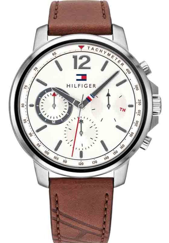 Buy Shop Tommy Hilfiger Landon Chronograph White Dial Brown Leather Strap Watch for Men - 1791531 USA Online