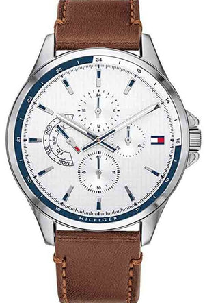 Buy Shop Tommy Hilfiger Multi Function Quartz White Dial Brown Leather Strap Watch for Men - 1791614 USA Online