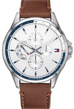 Buy Shop Tommy Hilfiger Multi Function Quartz White Dial Brown Leather Strap Watch for Men - 1791614 USA Online