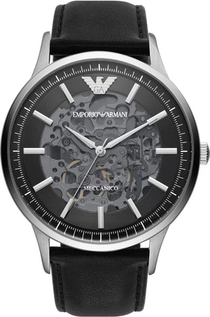Buy Shop Emporio Armani Meccanico Skeleton Automatic Black Dial Black Leather Strap Watch for Men - AR60038 USA Online