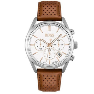 Buy Shop Hugo Boss Champion White Dial Brown Leather Strap Watch for Men - 1513879 USA Online