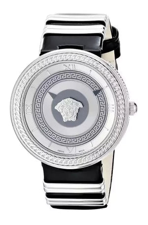 Buy Shop Versace V Metal Icon Silver Dial Black & Silver Strap Watch for Women - VLC010014 USA Online
