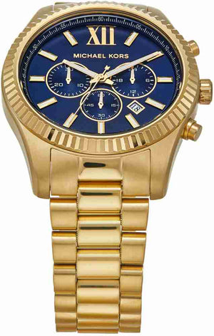 Buy Shop Michael Kors Lexington Chronograph Blue Dial Gold Steel Strap Watch for Men - MK9153 USA Online