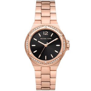 Buy Shop Michael Kors Lennox Three-Hand Black Dial Rose Gold Steel Strap Watch For Women - MK7233 USA Online