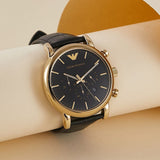 Buy Shop Emporio Armani Luigi Chronograph Black Dial Black Leather Watch For Men - AR1917 USA Online
