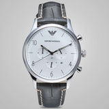 Buy Shop Emporio Armani Classic Chronograph Silver Dial Grey Leather Strap Watch For Men - AR1861 USA Online