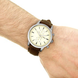 Fossil Townsman Chronograph White Dial Brown Leather Strap Watch for Men - FS5350