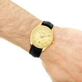 Buy Shop Gucci Eryx Automatic Chevron Gold Dial Black Leather Strap Watch For Men - YA126340 USA Online