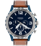 Buy Shop Fossil Nate Chronograph Navy Blue Dial Brown Leather Strap Watch for Men - JR1504 USA Online