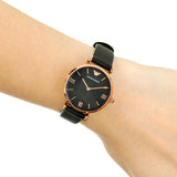 Buy Shop Emporio Armani Gianni T Bar Black Mother of Pearl Dial Black Leather Strap Watch For Women - AR11060 USA Online