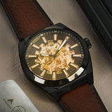 Buy Shop Fossil Everett Automatic Analog Black Dial Brown Leather Strap Watch for Men - ME3207 USA Online