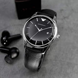Buy Shop Emporio Armani Lambda Classic Quartz Black Dial Black Leather Strap Watch For Men - AR11020 USA Online