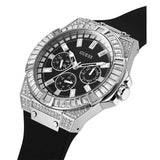 Guess Baguette Crystals Black Dial Black Silicone Strap Watch For Men - GW0208G1