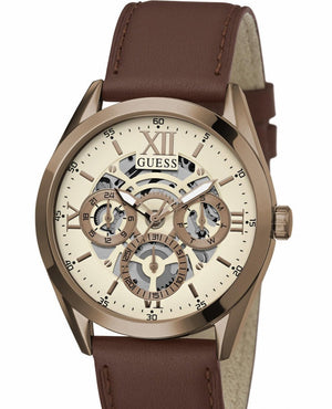 Buy Shop Guess Multi-Function Chronograph White Dial Brown Leather Strap Watch For Men - GW0389G8 USA Online