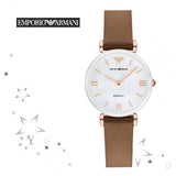 Buy Shop Emporio Armani Gianni T Bar Quartz Mother of Pearl White Dial Brown Leather Strap Watch For Women - AR11040 USA Online