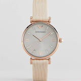 Buy Shop Emporio Armani Gianni T Bar Gunmetal Dial Beige Leather Strap Watch For Women - AR1681 USA Online