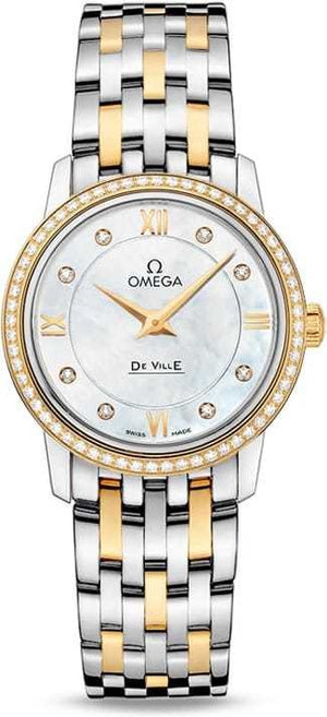 Buy Shop Omega De Ville Prestige Quartz Diamonds Mother of Pearl Dial Two Tone Steel Strap Watch for Women - 424.25.27.60.55.001 USA Online