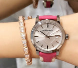 Buy Shop Burberry The City White Dial Haymarket Pink Leather Strap Watch for Women - BU9149 USA Online