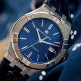 Maurice Lacroix Aikon Automatic Blue Dial Blue Leather Strap Watch For Men - AI6008-ss001-430-1