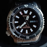 Citizen Promaster 200M Diver Fugu Asian Limited Edition Black Dial Silver Steel Strap Watch For Men - NY0090-86E