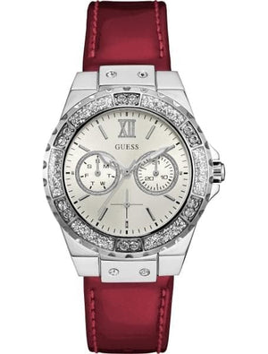 Buy Shop Guess Limelight Quartz Diamonds White Dial Red Leather Strap Watch For Women - W0775L11 USA Online