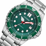 Citizen Promaster Mechanical Green Dial Silver Steel Strap Watch For Men - NJ0129-87X